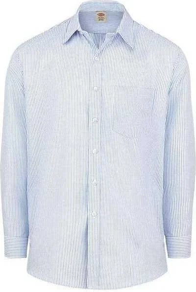 Button Down Shirts Greek Life-Dickies SSS36 Long Sleeve Oxford Shirt - Blue White Stripe