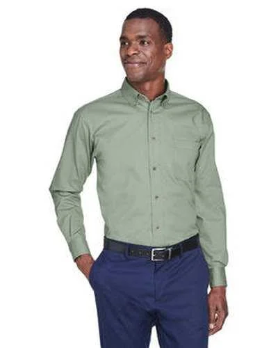 Button Down Shirts Cuban Collar-Harriton M500 Men's Easy Blend Long-Sleeve Twill Shirt with Stain-Release - Dill