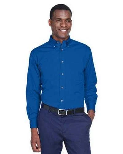 Button Down Shirts Modern-Harriton M500 Men's Easy Blend Long-Sleeve Twill Shirt with Stain-Release - French Blue