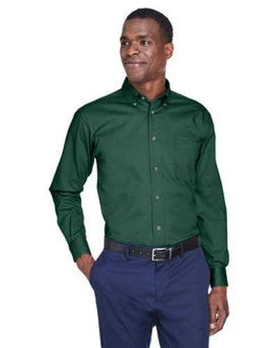 Button Down Shirts Half Sleeve-Harriton M500 Men's Easy Blend Long-Sleeve Twill Shirt with Stain-Release - Hunter