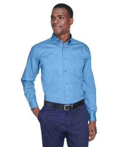 Button Down Shirts Silk-Harriton M500 Men's Easy Blend Long-Sleeve Twill Shirt with Stain-Release - Light College Blue