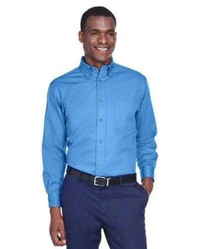 Button Down Shirts Top Rated-Harriton M500 Men's Easy Blend Long-Sleeve Twill Shirt with Stain-Release - Nautical Blue