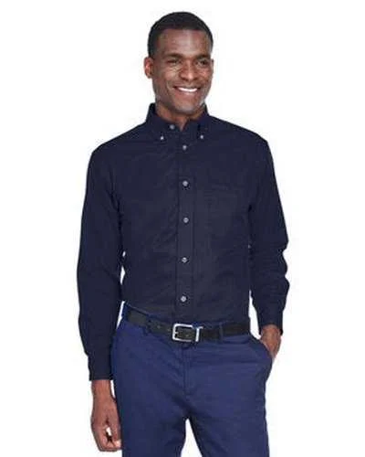 Button Down Shirts Movie-Themed-Harriton M500 Men's Easy Blend Long-Sleeve Twill Shirt with Stain-Release - Navy