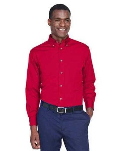 Button Down Shirts Mandarin Collar-Harriton M500 Men's Easy Blend Long-Sleeve Twill Shirt with Stain-Release - Red