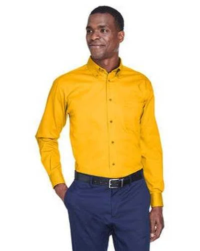 Button Down Shirts Father's Day-Harriton M500 Men's Easy Blend Long-Sleeve Twill Shirt with Stain-Release - Sunray Yellow