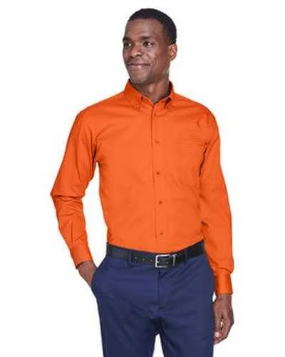 Button Down Shirts Western-Harriton M500 Men's Easy Blend Long-Sleeve Twill Shirt with Stain-Release - Team Orange