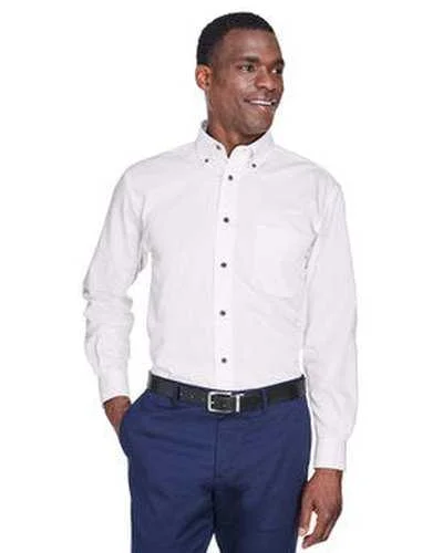 Button Down Shirts No Pocket-Harriton M500 Men's Easy Blend Long-Sleeve Twill Shirt with Stain-Release - White