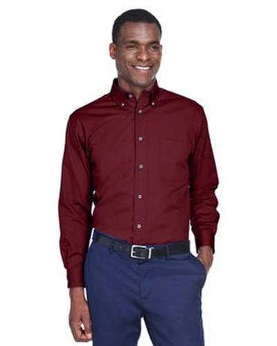 Button Down Shirts Satin-Harriton M500 Men's Easy Blend Long-Sleeve Twill Shirt with Stain-Release - Wine