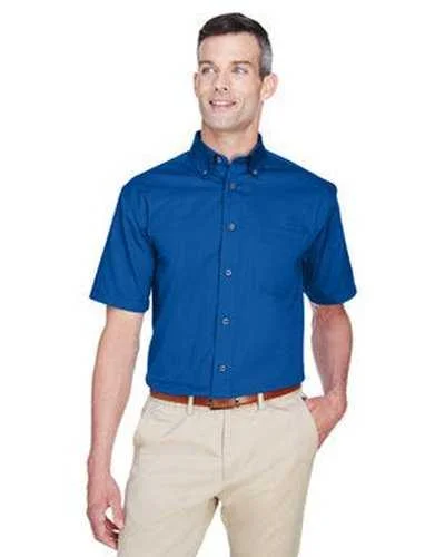 Button Down Shirts Camping-Harriton M500S Men's Easy Blend Short-Sleeve Twill Shirt with Stain-Release - French Blue