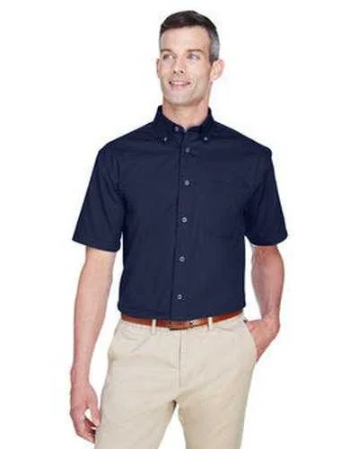 Button Down Shirts Denim-Harriton M500S Men's Easy Blend Short-Sleeve Twill Shirt with Stain-Release - Navy