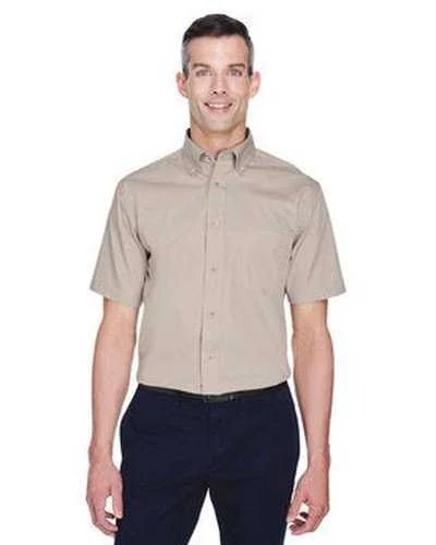 Button Down Shirts Hip Hop-Harriton M500S Men's Easy Blend Short-Sleeve Twill Shirt with Stain-Release - Stone