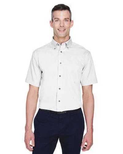 Button Down Shirts Cyber Monday-Harriton M500S Men's Easy Blend Short-Sleeve Twill Shirt with Stain-Release - White