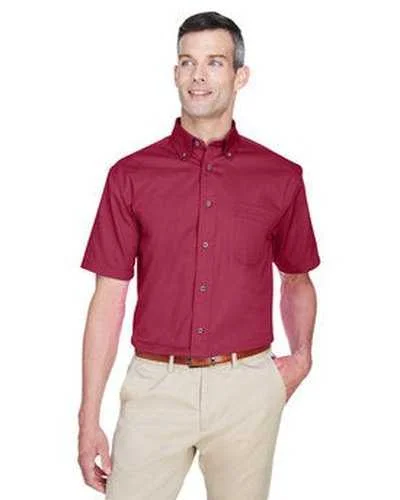 Button Down Shirts Everyday Wear-Harriton M500S Men's Easy Blend Short-Sleeve Twill Shirt with Stain-Release - Wine