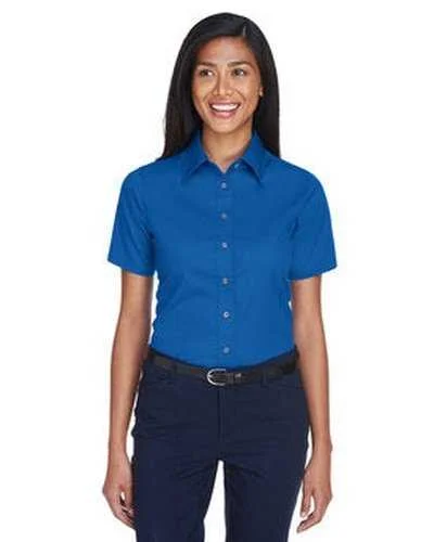 Button Down Shirts 3/4 Sleeve-Harriton M500SW Ladies' Easy Blend Short-Sleeve Twill Shirt with Stain-Release - French Blue