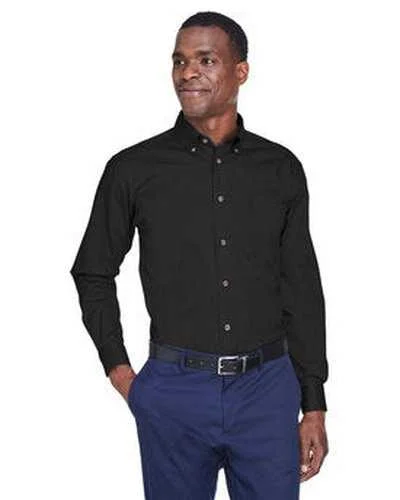 Button Down Shirts Organic Cotton-Harriton M500T Men's Tall Easy Blend Long-Sleeve Twill Shirt with Stain-Release - Black