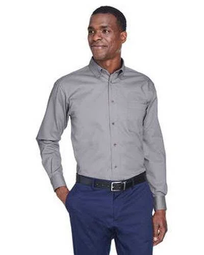 Button Down Shirts Ethical Fashion-Harriton M500T Men's Tall Easy Blend Long-Sleeve Twill Shirt with Stain-Release - Dark Gray