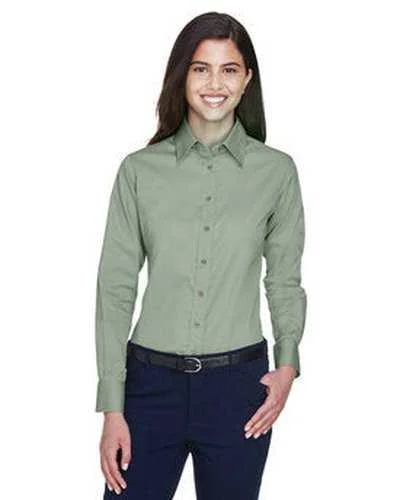 Button Down Shirts Gym-Harriton M500W Ladies' Easy Blend Long-Sleeve Twill Shirt with Stain-Release - Dill