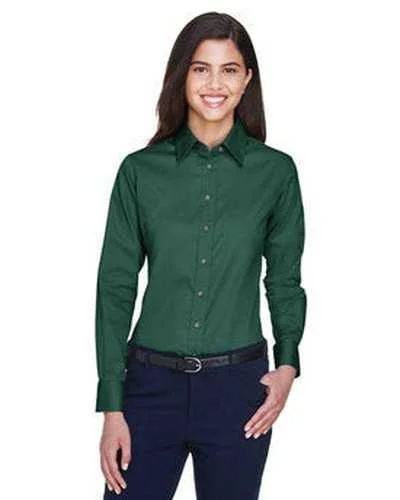 Button Down Shirts Retro-Harriton M500W Ladies' Easy Blend Long-Sleeve Twill Shirt with Stain-Release - Hunter