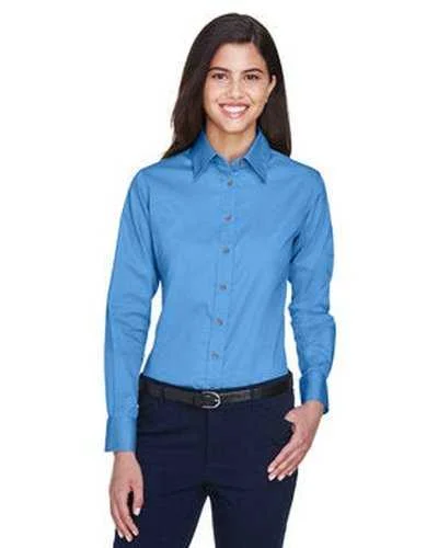 Button Down Shirts Button Cuff-Harriton M500W Ladies' Easy Blend Long-Sleeve Twill Shirt with Stain-Release - Nautical Blue