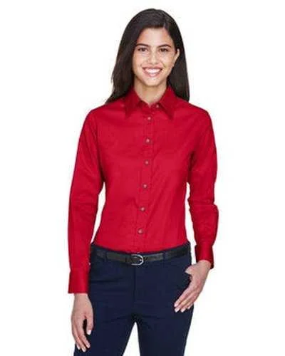 Button Down Shirts Boho-Harriton M500W Ladies' Easy Blend Long-Sleeve Twill Shirt with Stain-Release - Red