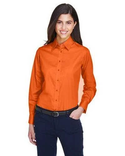 Button Down Shirts Date Night-Harriton M500W Ladies' Easy Blend Long-Sleeve Twill Shirt with Stain-Release - Team Orange