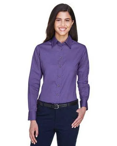 Button Down Shirts Distressed-Harriton M500W Ladies' Easy Blend Long-Sleeve Twill Shirt with Stain-Release - Team Purple