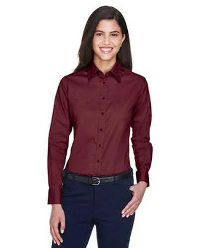 Button Down Shirts Superhero-Harriton M500W Ladies' Easy Blend Long-Sleeve Twill Shirt with Stain-Release - Wine