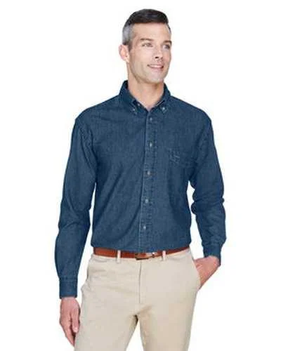 Button Down Shirts Free Shipping-Harriton M550 Men's 65 oz Long-Sleeve Denim Shirt - Dark Denim