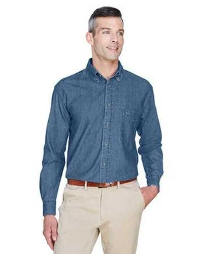 Button Down Shirts Relaxed Fit-Harriton M550 Men's 65 oz Long-Sleeve Denim Shirt - Light Denim