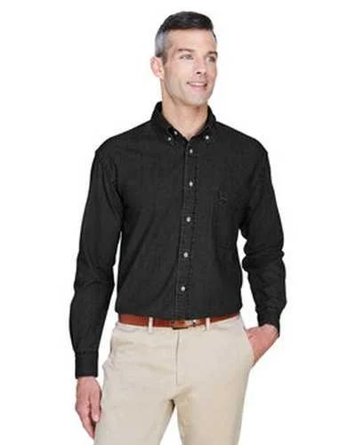 Button Down Shirts Performance Wear-Harriton M550 Men's 65 oz Long-Sleeve Denim Shirt - Washed Black