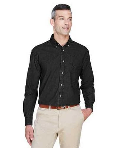 Button Down Shirts Skater-Harriton M550T Men's Tall 65 oz Long-Sleeve Denim Shirt - Washed Black