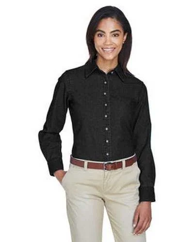 Button Down Shirts Alumni-Harriton M550W Ladies' 65 oz Long-Sleeve Denim Shirt - Washed Black