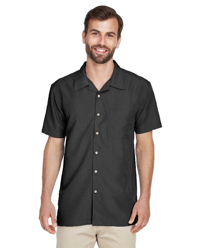 Button Down Shirts Exclusive-Harriton M560 Men's Barbados Textured Camp Shirt - Black