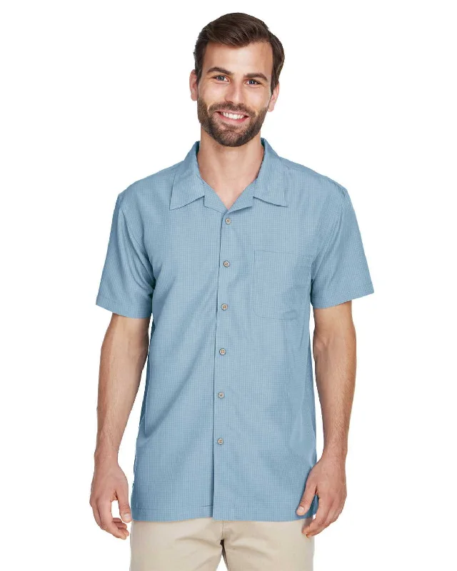 Button Down Shirts Work-Harriton M560 Men's Barbados Textured Camp Shirt - Cloud Blue