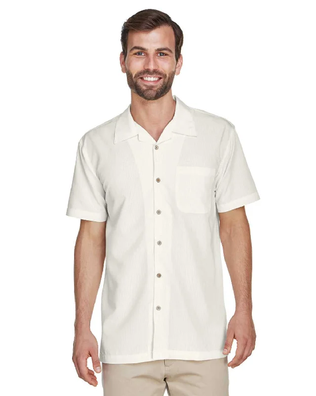 Button Down Shirts Concert-Harriton M560 Men's Barbados Textured Camp Shirt - Creame