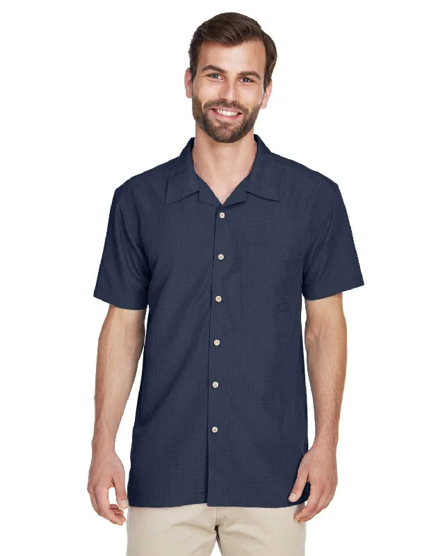 Button Down Shirts Free Shipping-Harriton M560 Men's Barbados Textured Camp Shirt - Navy