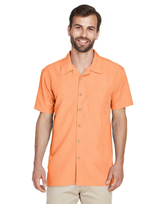 Button Down Shirts New Arrivals-Harriton M560 Men's Barbados Textured Camp Shirt - Nectarine