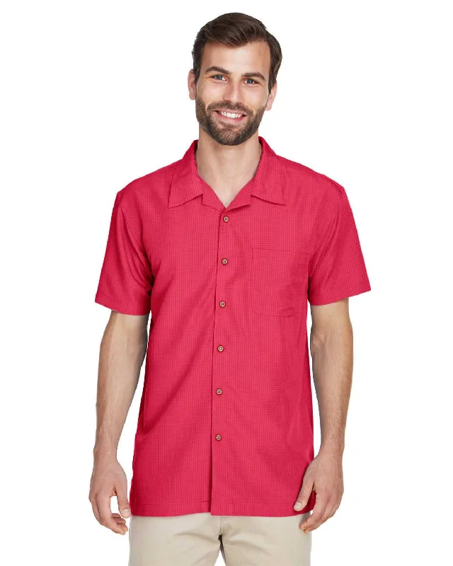 Button Down Shirts Tuxedo Style-Harriton M560 Men's Barbados Textured Camp Shirt - Parrot Red