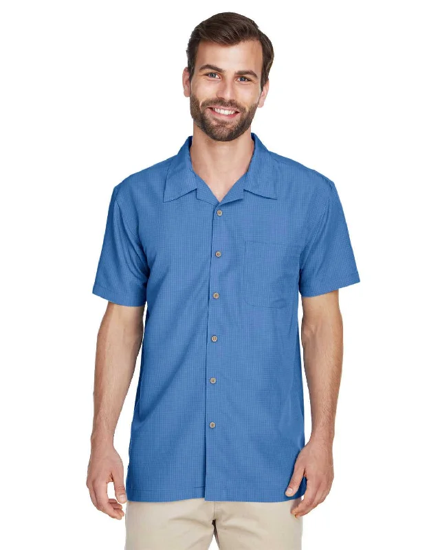 Button Down Shirts Half Sleeve-Harriton M560 Men's Barbados Textured Camp Shirt - Pool Blue