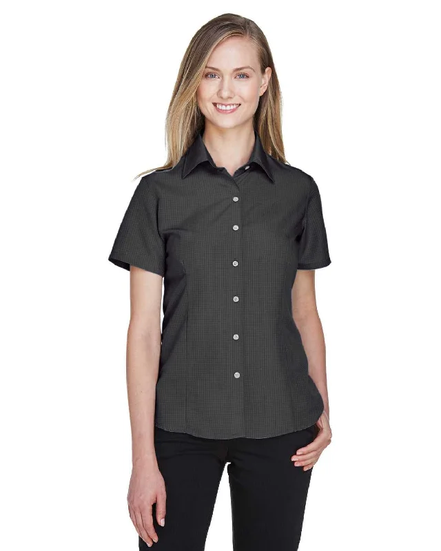 Button Down Shirts Anniversary-Harriton M560W Ladies' Barbados Textured Camp Shirt - Black