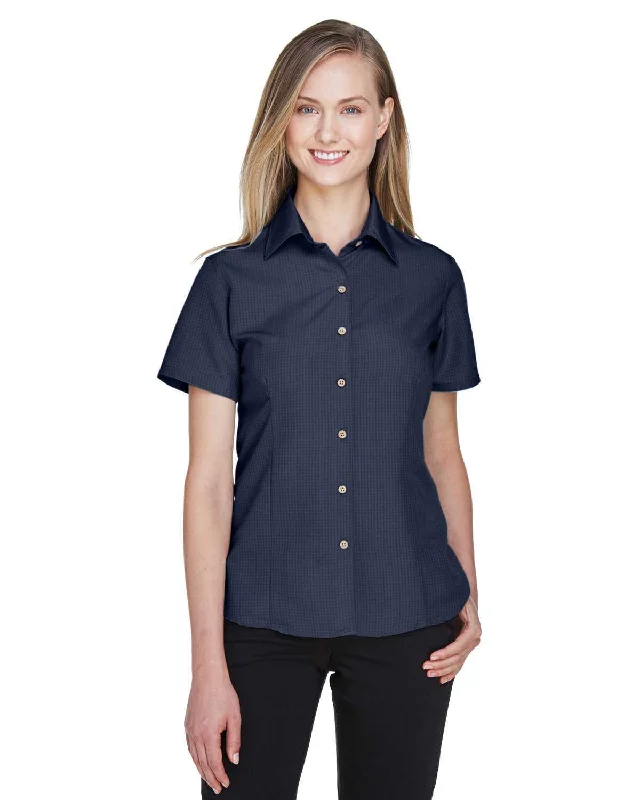 Button Down Shirts Formal-Harriton M560W Ladies' Barbados Textured Camp Shirt - Navy