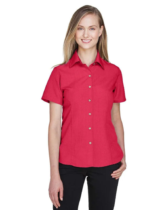 Button Down Shirts Plaid-Harriton M560W Ladies' Barbados Textured Camp Shirt - Parrot Red