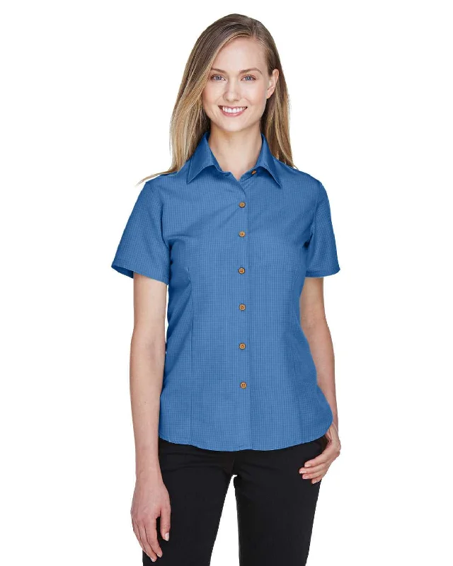 Button Down Shirts Special Occasion-Harriton M560W Ladies' Barbados Textured Camp Shirt - Pool Blue