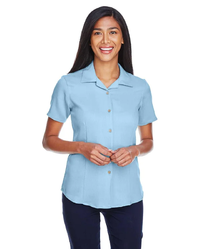 Button Down Shirts Red-Harriton M570W Ladies' Bahama Cord Camp Shirt - Cloud Blue