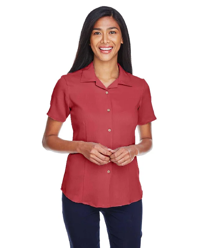 Button Down Shirts Embroidered-Harriton M570W Ladies' Bahama Cord Camp Shirt - Tile Red