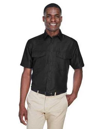 Button Down Shirts Mandarin Collar-Harriton M580 Men's Key West Short-Sleeve Performance Staff Shirt - Black