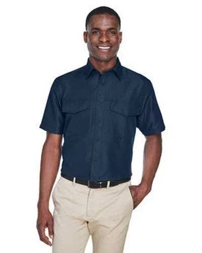 Button Down Shirts Biker-Harriton M580 Men's Key West Short-Sleeve Performance Staff Shirt - Navy