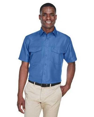 Button Down Shirts Corduroy-Harriton M580 Men's Key West Short-Sleeve Performance Staff Shirt - Pool Blue