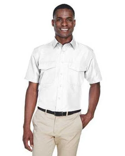 Button Down Shirts Roll-Up Sleeves-Harriton M580 Men's Key West Short-Sleeve Performance Staff Shirt - White