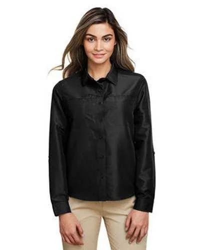 Button Down Shirts Unisex-Harriton M580LW Ladies' Key West Long-Sleeve Performance Staff Shirt - Black